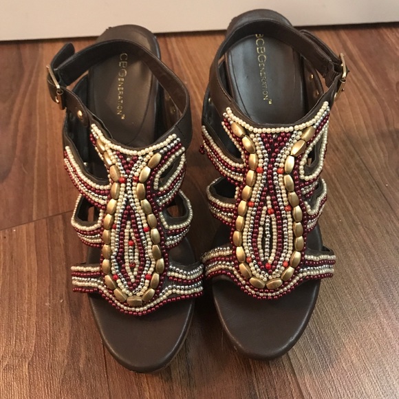 COPY - BCBG Beaded High Heel Platform Wood Sandal - Picture 3 of 6